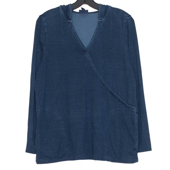 Pure J Jill Top Hooded Minimalist Cottagecore Boho Normcore Indigo Blue Small - Picture 1 of 5